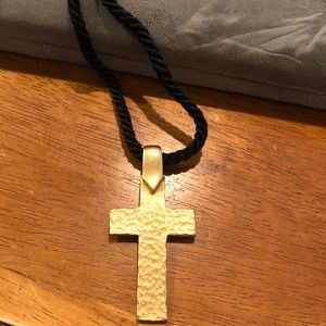 Big gold cross with black rope chain!